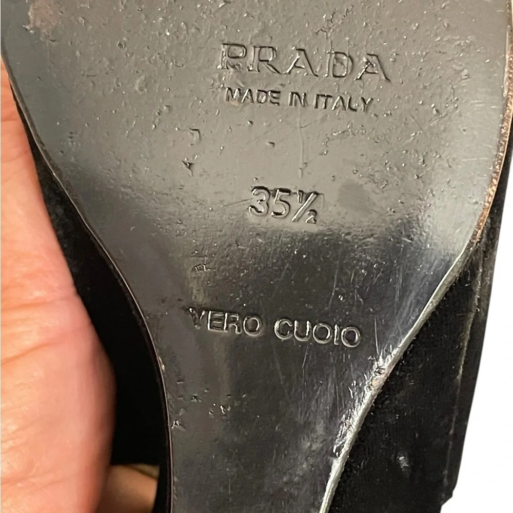 Prada‎ Black velvet Slingback wedge Heels size 35.5(5.5)